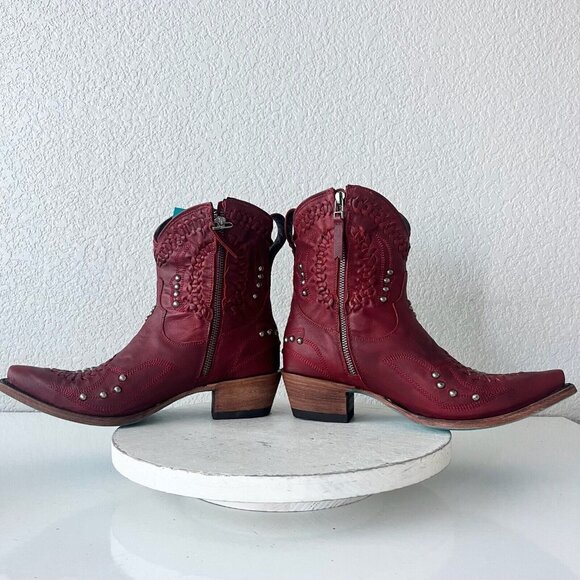 Lane COSSETTE Womens Cowboy Booties 9 Western Cowgirl Red Leather Short Boots - Picture 8 of 13